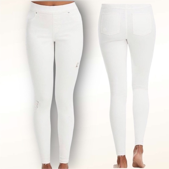 Spanx White Jean Leggings Size-Large Distressed High Rise Skinny Fray Hem - Picture 4 of 16